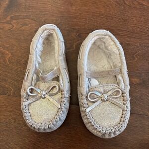 Target Girls Size 8 Toddler Slipper Shoes gold Sparkle‎ Bows